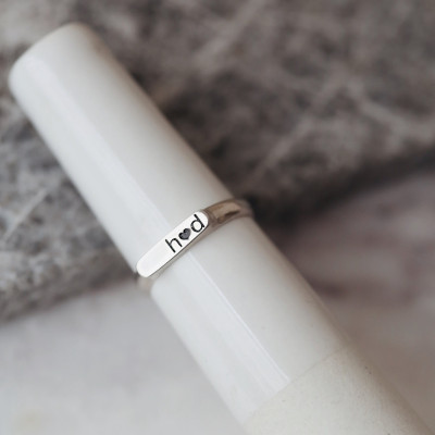 Minimalist Modern Name Engraving Dainty Heart Ring - Mother's Day Gift