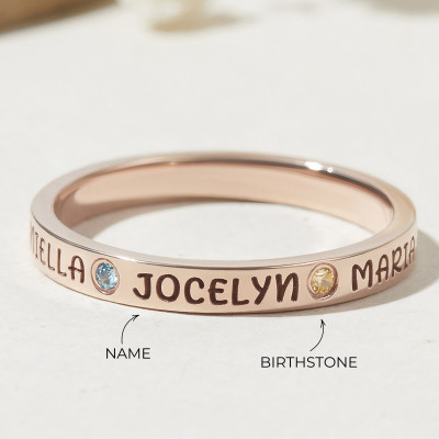 Customized Mother's Birthstone Ring with 2-5 Stones in Gold/Silver, Personalized Name Ring for Women