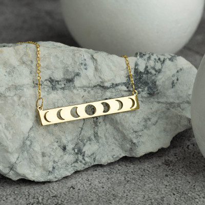 Gold Rose Gold Plated Moon Phase Bar Necklace, Zodiac Jewelry for Women, Sterling Silver Moon Jewelry