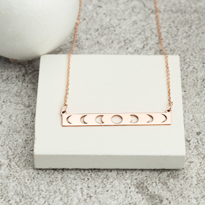 Gold Rose Gold Plated Moon Phase Bar Necklace, Zodiac Jewelry for Women, Sterling Silver Moon Jewelry