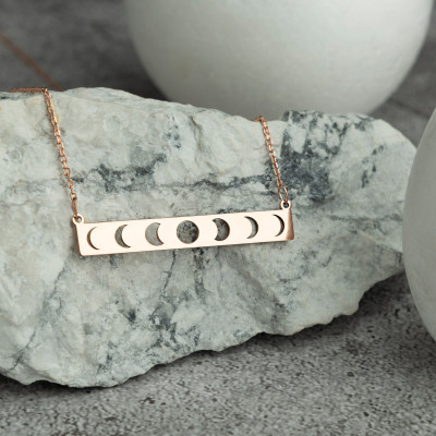 Gold Rose Gold Plated Moon Phase Bar Necklace, Zodiac Jewelry for Women, Sterling Silver Moon Jewelry