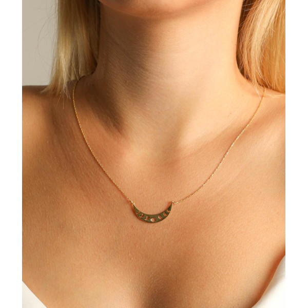 14k Gold Moon Phase Pendant Necklace, Sterling Silver Moon Phases Pendant, Mother's Day Gift for Her