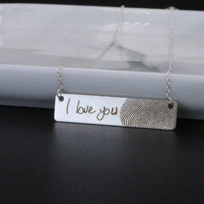 Custom Morse Code Necklace, Personalized Handwriting Jewelry, Fingerprint Bar Necklace, Mother's Day Gift for Mom, Bridesmaid Gift Ideas, Christmas Presents