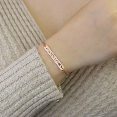 Rose Gold Sterling Silver Morse Code Slider Bracelet - Valentine's Day Gift for Her or Mom - Adjustable Cube Link Charm Bangle