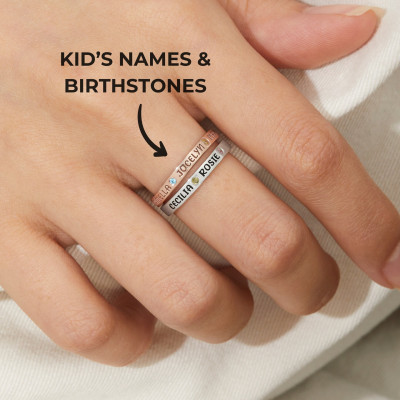 Customizable Gold Silver Birthstone Name Rings for Mothers - Personalized Family Rings with 2-5 Birthstones