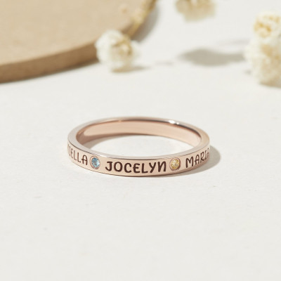 Personalized Mother's Day Birthstone Rings with 1-3 Stones | Custom Gold/Silver Stacking Name Rings