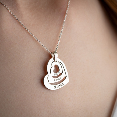 Personalized Multi-Name Heart Necklace Family Jewelry