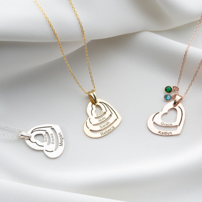 Personalized Multi-Name Heart Necklace Family Jewelry