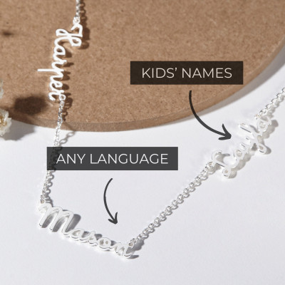 Custom Multiple Name Necklace - Personalized Gift for Her, Mom - Hebrew/Arabic - - Two, Three, Four, Five Names