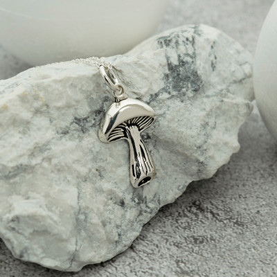 Personalized Silver Mushroom Necklace - Mushroom Lover Charm Pendant, Mother's Day Gift, Vegetarian Gift