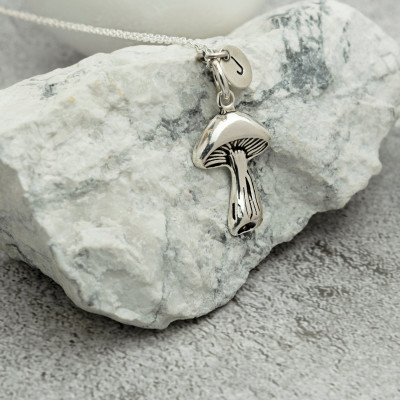 Personalized Silver Mushroom Necklace - Mushroom Lover Charm Pendant, Mother's Day Gift, Vegetarian Gift