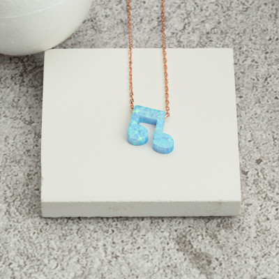 Blue Opal Music Note Necklace Pendant, Gift for Daughter or Mother, Real Opal Jewelry for Her, Gift