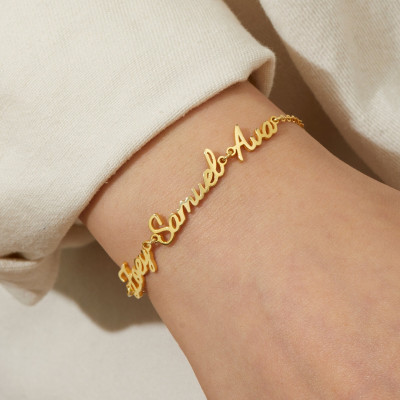 Custom Gold Name Bracelet for Women - Personalized Multi-Name Plate Gift for Wife, Girlfriend, Sister