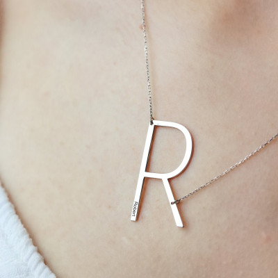 Personalized Capital Letter Necklace, Sideways Initial Pendant, Engraved Name Gift for Mother's Day