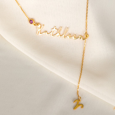 Custom Name Necklace with Birthstone & Zodiac Sign - Personalized Jewelry Gift for Birthdays & Moms in the