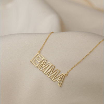 Custom Capital Letter Name Plate Necklace - Personalised Christmas Gift for Him - 925 Sterling Silver or Rose Gold Plated Jewelry