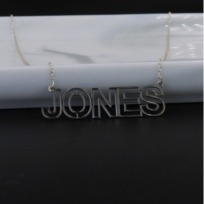 Custom Capital Letter Name Plate Necklace - Personalised Christmas Gift for Him - 925 Sterling Silver or Rose Gold Plated Jewelry