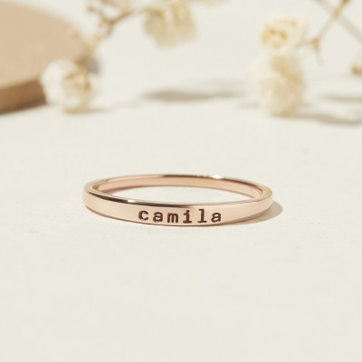 Personalized Gold/Silver Engraved Name Ring - Custom Stackable Gift for Wife, Girlfriend, Sister