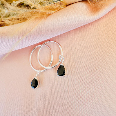 Black Onyx Hoop Dangle Earrings for Men & Women - Pear Drop Onyx Jewelry Gift