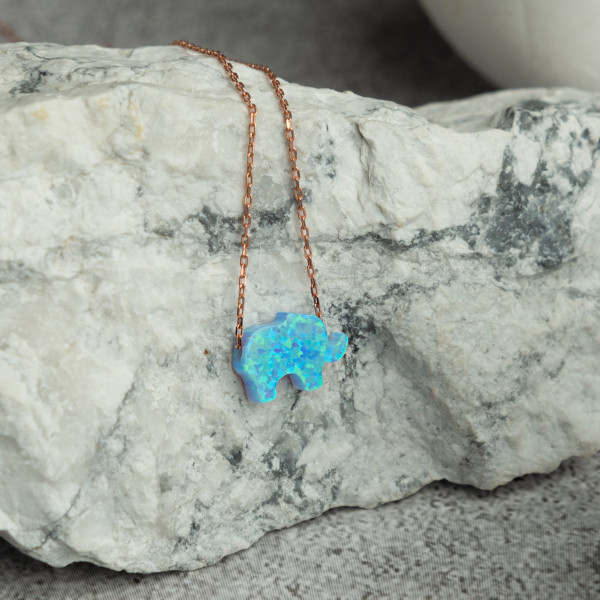 Sterling Silver Opal Elephant Necklace Choker for Women and Kids - Good Luck Gift