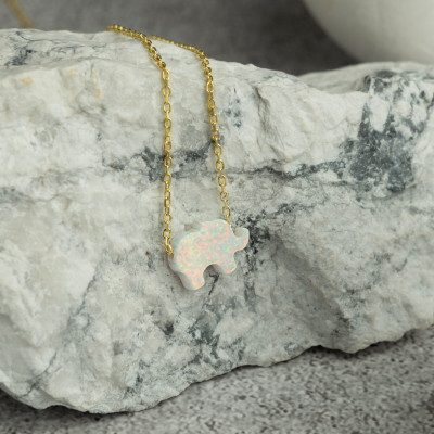 Sterling Silver Opal Elephant Necklace Choker for Women and Kids - Good Luck Gift