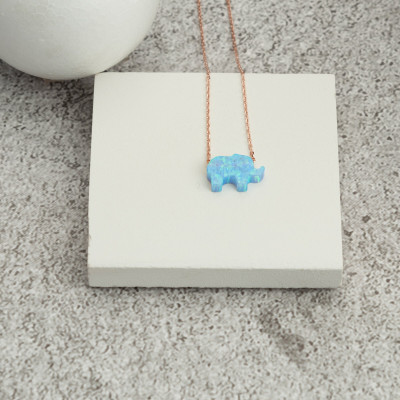 Sterling Silver Opal Elephant Necklace Choker for Women and Kids - Good Luck Gift