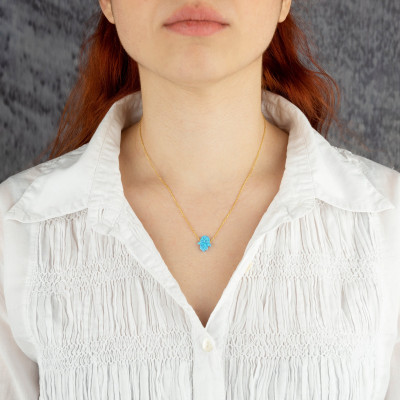 Blue Opal Hamsa Necklace - Fatima Hand Pendant, Silver Jewelry Gift for Her,