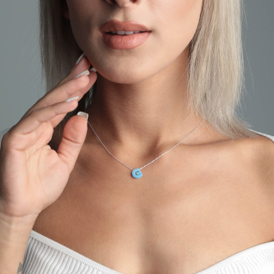 Blue Opal Initial Pendant Necklace for Men and Women - Natural Opal Stone Gift