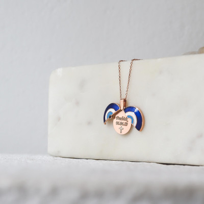 Personalized Openable Evil Eye Locket Necklace with Secret Message Engraving - Mother's Day Gift