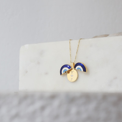 Personalized Openable Evil Eye Locket Necklace with Secret Message Engraving - Mother's Day Gift