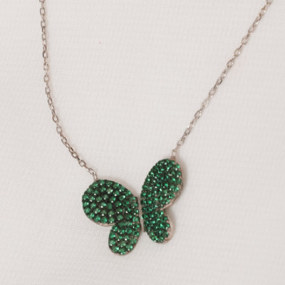 Green Zircon Butterfly Necklace for Girls - Dainty Jewelry Gift