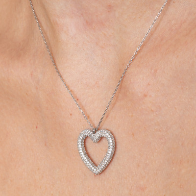 14K Gold Pave Heart Diamond Necklace with CZ Stones - Minimalist Everyday Dainty Necklace