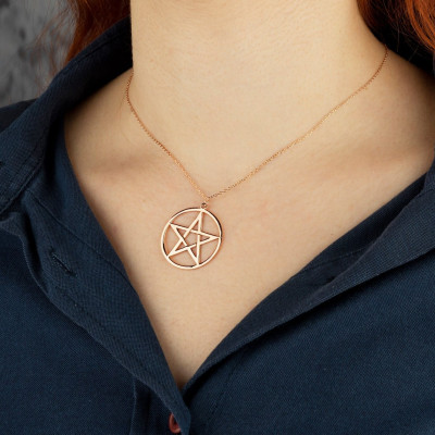 Pentacle Pendant Necklace, Unisex Pentagram Pendant, Sterling Silver, Gold & Rose Gold Plated, Gift for Her,