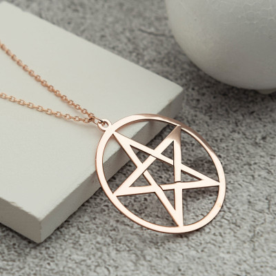 Sterling Silver Pentacle Star Necklace, Men's Women's Valentine's Day Gift, Gold Rose-Plated Star Pendant