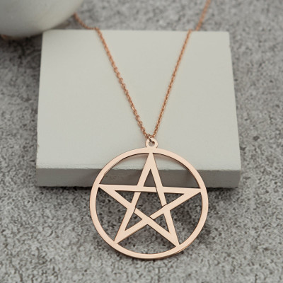 Sterling Silver Pentacle Star Necklace, Men's Women's Valentine's Day Gift, Gold Rose-Plated Star Pendant