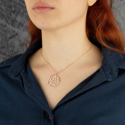 Sterling Silver Pentacle Star Necklace, Men's Women's Valentine's Day Gift, Gold Rose-Plated Star Pendant