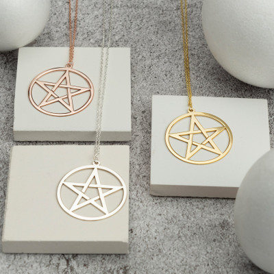 Sterling Silver Pentacle Star Necklace, Men's Women's Valentine's Day Gift, Gold Rose-Plated Star Pendant