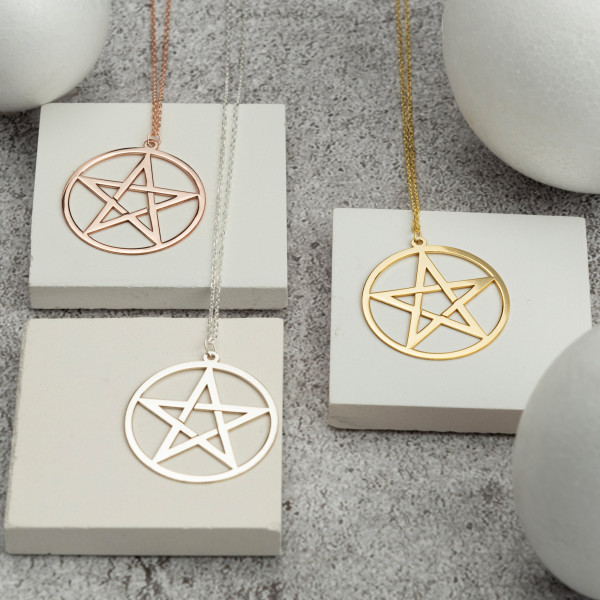 Sterling Silver Pentacle Star Necklace, Men's Women's Valentine's Day Gift, Gold Rose-Plated Star Pendant