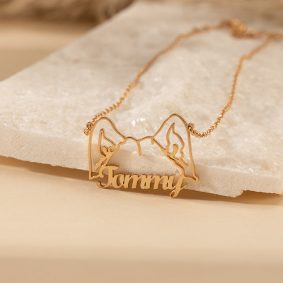 Customized Dog Ear Name Necklace, Dainty Pet Head Jewelry, Personalized Pet Memorial Gift, Birthday Present for Her