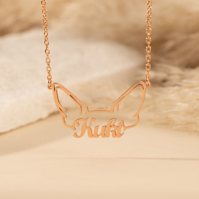 Customized Dog Ear Name Necklace, Dainty Pet Head Jewelry, Personalized Pet Memorial Gift, Birthday Present for Her