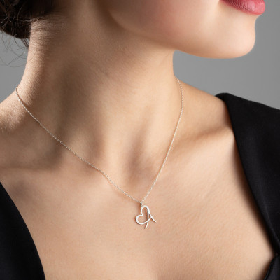 14k Gold Initial Necklace for Women - Minimalist Sterling Silver Heart Pendant, Dainty Jewelry Gift for Her, Christmas Gifts