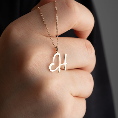 14k Gold Initial Necklace for Women - Minimalist Sterling Silver Heart Pendant, Dainty Jewelry Gift for Her, Christmas Gifts