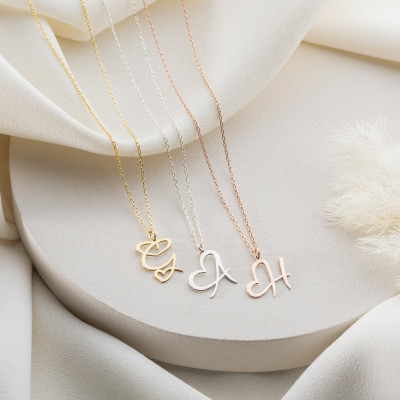 14k Gold Initial Necklace for Women - Minimalist Sterling Silver Heart Pendant, Dainty Jewelry Gift for Her, Christmas Gifts