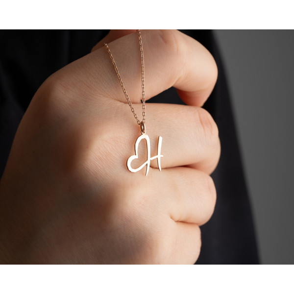 14k Gold Initial Necklace for Women - Minimalist Sterling Silver Heart Letter Jewelry - Dainty Personalized Gifts for Her - Christmas Gifts