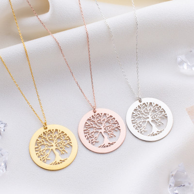 14k Gold Customizable Family Tree Necklace - Personalized Silver & White Gold Name Layering Necklace