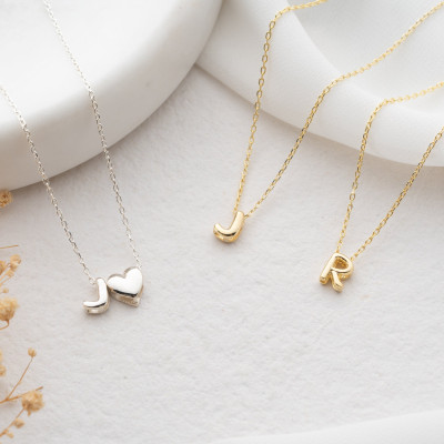 Personalized Gold/Silver 3D Bubble Heart Initial Necklace