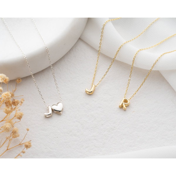 Personalized Gold/Silver 3D Bubble Heart Initial Necklace