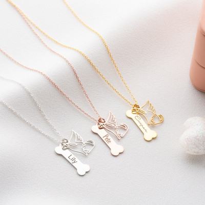 Custom Dog Memorial Name Necklace, Personalized Pet Loss Charm Pendant, Bone Necklace for Dog Mama Gifts