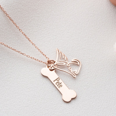 Custom Dog Memorial Name Necklace, Personalized Pet Loss Charm Pendant, Bone Necklace for Dog Mama Gifts