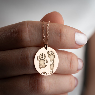 Custom Baby Footprint Necklace with Birthstone and Name - Handprint Keepsake for New Moms - Stillborn Memorial Gift